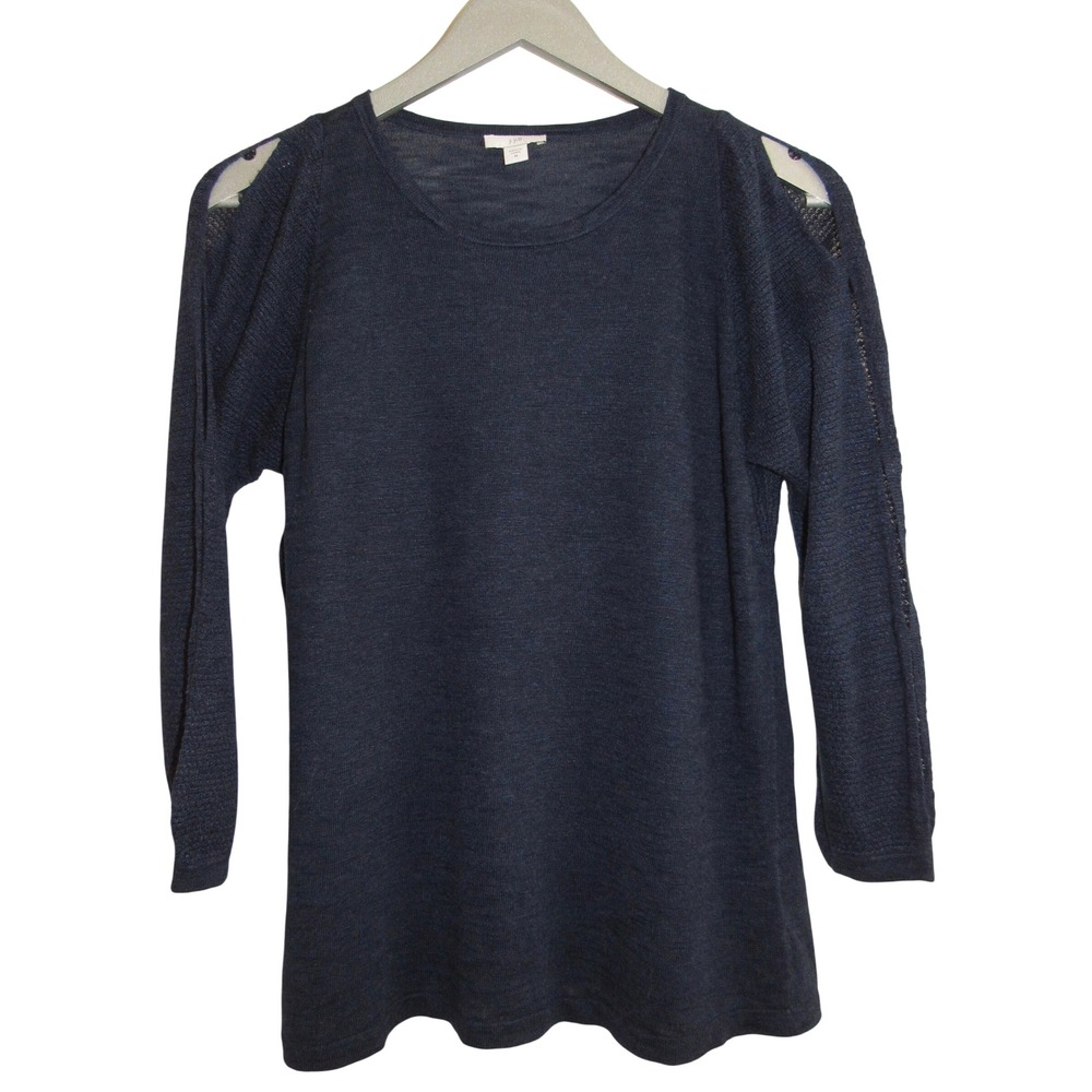 J. Jill Navy Linen Blend Open Sleeve Knit Sweater Casual Boho Womens‎ Medium